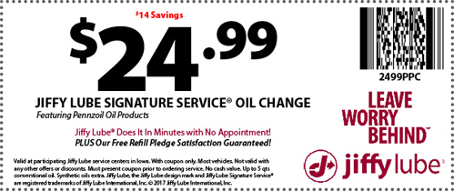 Jiffy Lube Oil Change Coupon